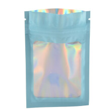 100Pcs Resealable Holographic Bags, Smell Proof Mylar Pouch with Clear Window for Food Storage Party Favor Business