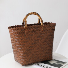 Sac Fourre-Tout Portable en Paille de Capacité pour Femmes Sac RéTro Tissé à la Main Sac de Panier de LéGumes Sauvages pour Femmes, Sans