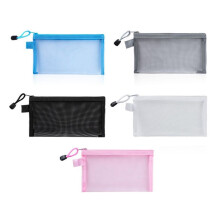 5Pcs Mesh Zipper Pouch Clear Document Bag Book File Folders Stationery Pencil Case Storage Bags 5 Colors A6(19X11Cm)