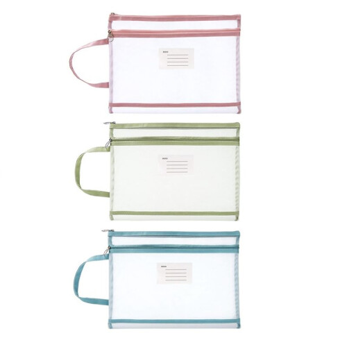 3Pcs A4 Translucent A4 Document Bag Mesh Zipper Pouch Mesh Zip Folder Mesh Zip File Folders Bag 3 Colors