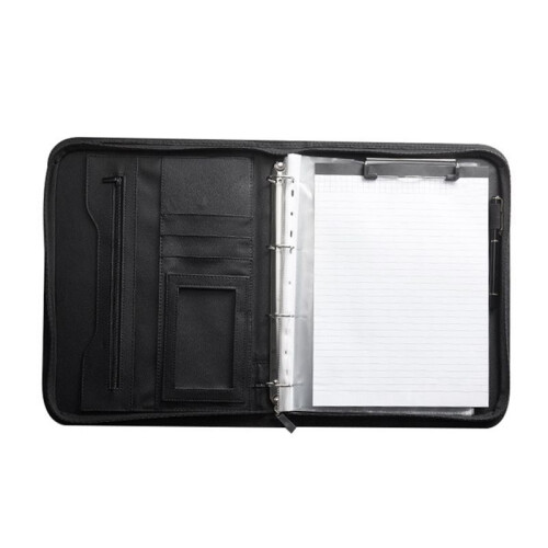 Zippered Portfolio Organizer, Leather Padfolio Binder, Professional Business Binder, Organizer for /Document (Black)