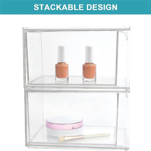 2 Pack Stackable Makeup Organizer Storage Drawers, Acrylic Bathroom Organizer, Clear Plastic Storage Box 1
