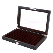 12 Slots Wood Pen Display Box Deluxe Pen Case with Key Transparent Window Fountain Storage Showcase Organizer-Collection