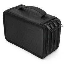 Pencil Case Capacity 72 Holes 4-Layer Pencil Case Solid Color Square Sketch Pencil Case Stationery Gift Black