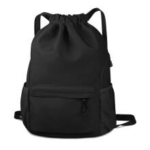 Drawstring Backpack Waterproof Drawstring Backpack Bag Sports Gym Bag with Side Pocket for Women Men Black