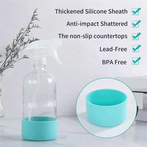Clear Glass Spray Bottles with Silicone Sleeve, Refillable Empty Bottle for Cleaning Solutions, Water Sprayer 2