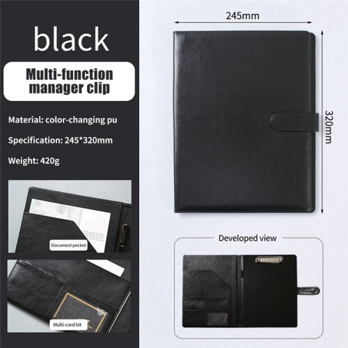 A4 Leather Folder Multifunctional Business Contract Folder with Notes Business Stationery Folder Black 2