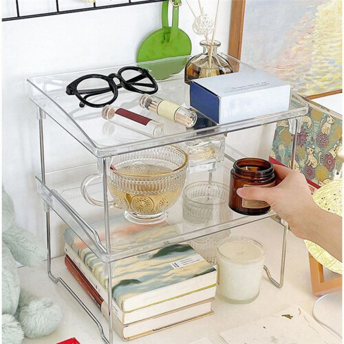 Acrylic Transparent Desktop Storage Box Student Dormitory Office Storage Rack Household Foldable Heightening Rack 2