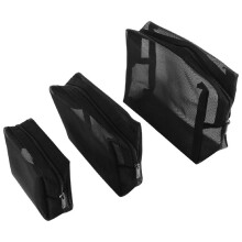 Black Mesh Makeup Bag See Through Zipper Pouch Travel Cosmetic and Toiletries Organizer Bags Pack of 3(S,M,L)