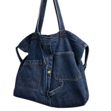 New Net Red Denim Shoulder Messenger Bag Casual Wild Bolsa de Compras PortáTil Tote Canvas Bolso Femenino Azul Marino