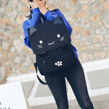 fashion Cute Cat Embroidery Canvas Student bag Cartoons Women Backpack Leisure School bag black&white