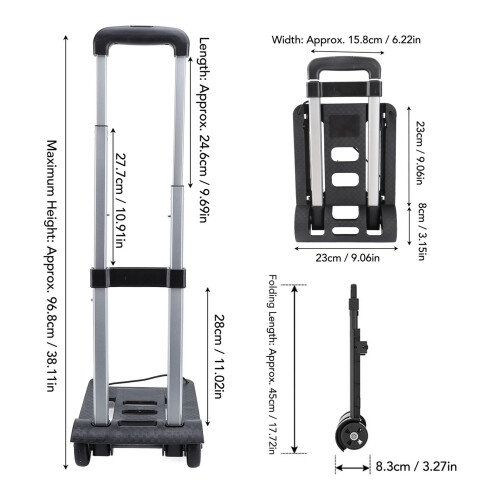 Foldable Luggage Cart with 2 Wheels, Black, Light Duty Dolly 1