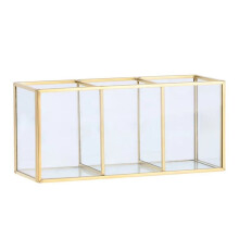 Transparent GlassMakeup Brush Storage Box Gold Cosmetics Container Ring Pencil Lipstick Holder Make Brushes Organizer