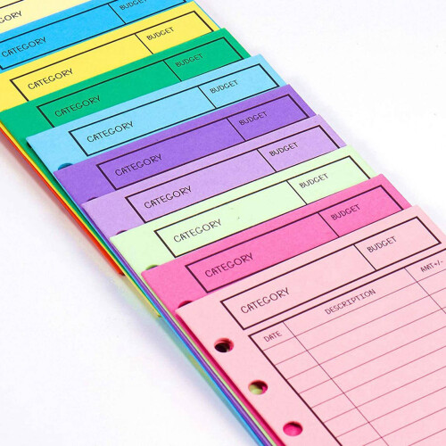 24 Budget Envelopes, Card Cash Envelope System, Save Money, Various Colors, Vertical Layout and Perforation 1