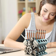 Pen Holder with V-8 Engine, V-8 Engine Pen Holder for Desk, Vx6 Engine Pencil Hold for Men Boy Office Accessories B