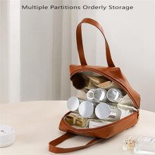 Trousse de Maquillage de Portable, Sac de Rangement pour Produits de Toilette, Trousse de Toilette Imperméable en Cuir PU