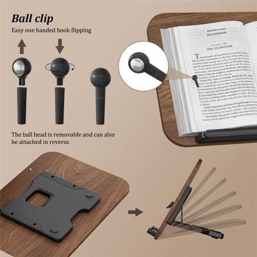 Book Stand for Reading, Adjustable Book Display Stand, Foldable Cookbook Stand with Elastic Page Clips 1