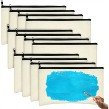 Canvas Pencil Pouch, 12 Pack Blank Canvas Zipper Bag Cosmetic Bag Bulk, Zippered Sublimation Pencil Case Blank for DIY