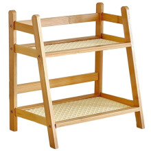 Wooden Storage Shelf 2-Tiers Desktop Organizer Display Stand Multifunctional Stationary Rack for Kitchen Bedroom Office