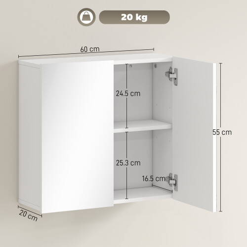 Homcom HOMCOM Bathroom Mirror Cabinet with 2 Doors and Adjustable Shelf, White 2