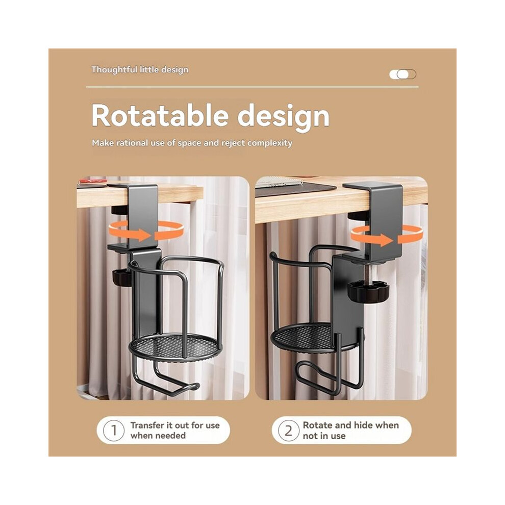 Saudism 2Pcs 2 In 1 Desk Cup Holder With Headphone Hanger Holder Anti-Spill Clip- Table Cup Hook With 360 Rotation