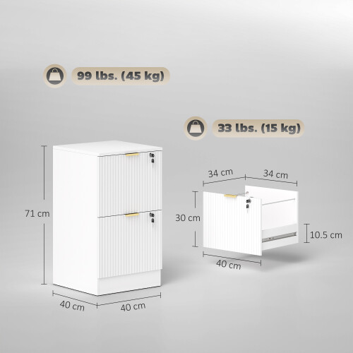 Homcom Filing Cabinet, File Cabinet with 2 Lockable Drawers and Hanging Rails 2