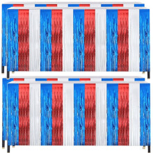4 Pack 4th of July Decorations, Metallic Foil Fringe Tinsel Table Skirts Patriotic Red White Parties Decorations