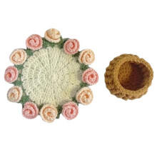 Posavasos con Ramo de Rosas, Mantel Individual de Flores de Ganchillo, Mantel de Taza con Ramo Tejido A Mano, Adornos para el Hogar, Escritorio,