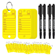 PVC Tags with Labels and Rings, Car Key Tags for Organization, Identifiers, and Luggage Tags with Markers 500PCS Yellow