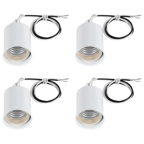 4X E27 Ceramic Screw Base Round LED Light Bulb Lamp Socket Holder Adapter Metal Lamp Holder with Wire White