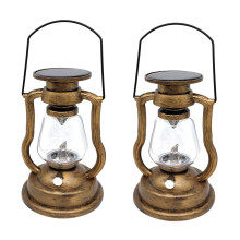 2X Retro Solar Hanging Candle Light LEDs Oil Lamp Flickering Flameless Solar Lantern Outdoor Garden Yard Lighting-Gold