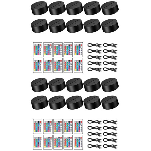 20 Pack 3D Night LED Light Lamp Base + Remote Control + USB Cable, 16 Colors Light Show Display Stand for Acrylic Black 1