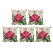 5X Vintage Floral/Flower Flax Decorative Throw Pillow Case Cushion Cover Home Sofa Decorative(Rose Flower)