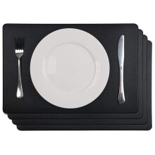 8PCS Heat-Resistant Placemats, Artificial Leather Placemats, Waterproof, Non-Slip, Washable Kitchen Placemats, (Black)