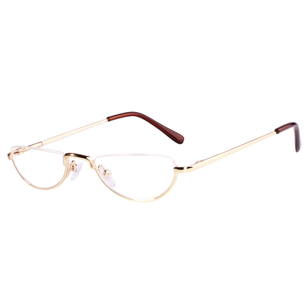 Gold Half Moon Rimless Reading Glasses 4.0 Power Magnification Lightweight Comfortable Fit