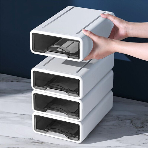 Stackable Plastic Organizer Box for Desktop, Makeup, Jewelry, Office Storage - Large Dustproof Container with Drawers 2