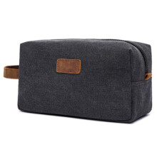 Make-Uptas voor Heren Nieuwe Heren Reistoilettas Canvas Lederen Make- Organizer Scheren Opbergetui Cosmetische Tas Zwart