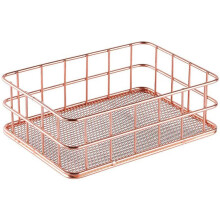 Desktop Metal Storage Basket Storage Box Iron Grid Storage Tray Net Basket Storage Bins Storage Basket Rose Gold Fruit