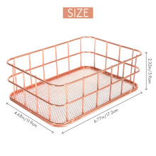 Desktop Metal Storage Basket Storage Box Iron Grid Storage Tray Net Basket Storage Bins Storage Basket Rose Gold Fruit