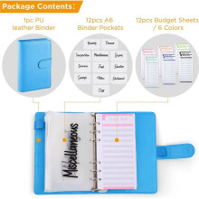 25 Sztuk A6 PU Leather Budget Binder Set, Binder Cover Personal Planner Binder do OszczęDzania PienięDzy System Kopert Niebieskich