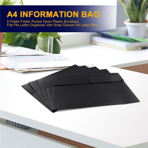 5 Folder Folder Pocket Gram Plastic Envelope Flat File Letter Organizer with Snap Closure A4 Letter Size 1