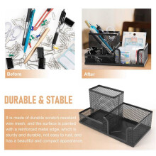6PCS/Set Metal Desk Organization Pen Holder Organizer Office Pencil Holders Multifunctional Storage Black Metal Mesh