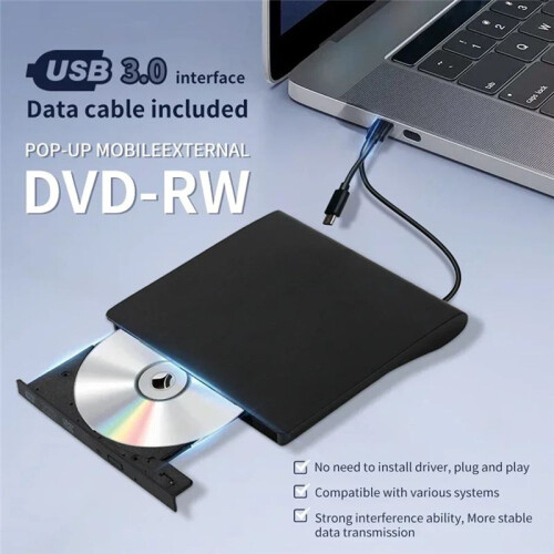 USB 3.0 Type-C DVD Burner 2-in-1 Slim External Recorder Portable CD-RW DVD-ROM Optical Drives Writer Reader Player 2