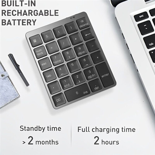 Wireless  Numeric Keypad with USB HUB Dual Modes Rechargeable Numpad for Tablet Laptop 2