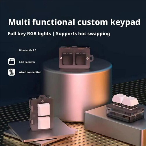 NEW 2 Keys 2.4G   Keyboard with RGB Light Hot-Swappable Copy Paste Wireless Macropad Gaming Keypad White