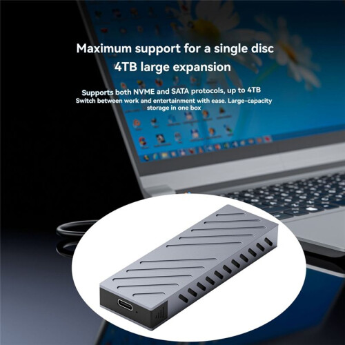M2 SSD Case NVMe/ SSD Enclosure Adapter 10Gbps USB 3.2 Gen2 USB C External Enclosure Tool-Free 1