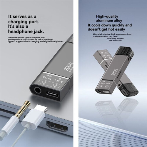 PD100W Fast Charging High-Speed TF Memory Card  Card Reader 200mb Headphone 3.5mm Type-C 3.1 Adapter 2