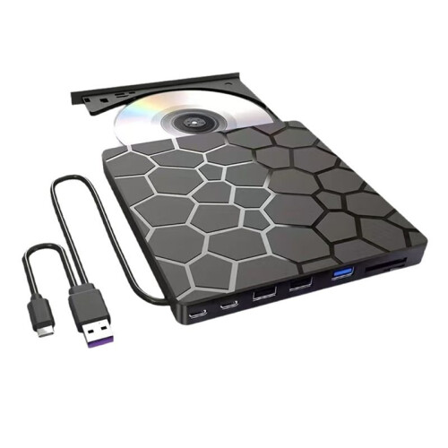 Lettore CD/DVD Esterno 8 In 1 USB 3.0 CD/DVD-ROM +/-RW Masterizzatore CD per Laptop, Desktop, , Windows 11/10/8/7, Linux