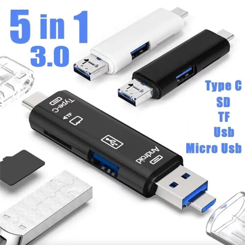 Multifunction USB 3.0 Type C USB Micro-USB  TF Memory Card Reader for Android Computer Dock OTG Type C Adapter Black 1