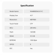 HMI-Display NX4880E043-011C 4,3 Tums 480x800 Seriell UART TFT IPS LCD-Modulskärm Kapacitiv Pekskärm CTP